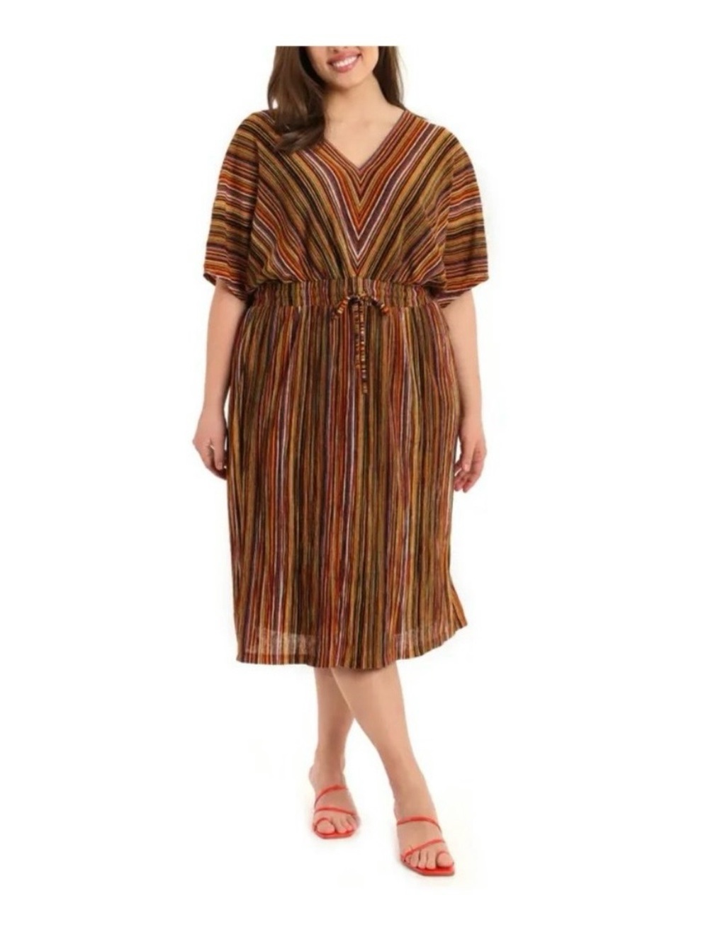 Maggy London Multistripe Midi Dress in Sahara 16W